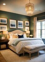 AI generated interior of classic bedroom, comfortable king size bed. ai generative photo