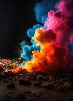 AI generated Colorful cloud with smoke on black background. ai generative photo