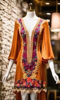 AI generated mini dress with low neckline on a mannequin. ai generative photo