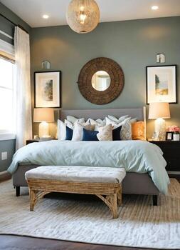 AI generated interior of classic bedroom, comfortable king size bed. ai generative photo