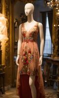 AI generated mini dress with low neckline on a mannequin. ai generative photo