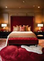 AI generated interior of classic bedroom, comfortable king size bed. ai generative photo