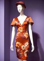 AI generated Fashionable evening orange summer dress on a mannequin. ai generative. ai generative photo