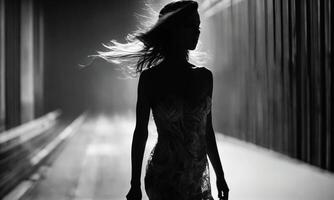 AI generated Blurry motion silhouette of a girl with long hair. ai generative photo