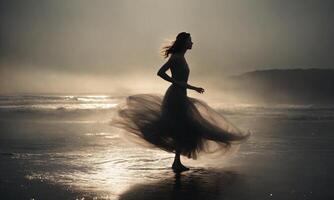 AI generated Blurry motion silhouette of a girl with long hair. ai generative photo