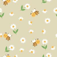 Cute hand drawn spring summer flower bees honey Bright pattern fabric cloth wallpaper wrap paper. vector