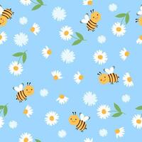 Cute hand drawn spring summer flower bees honey Bright pattern fabric cloth wallpaper wrap paper. vector