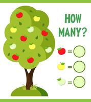 Educational game for children of preschool age. Vector illustration. Count how many apples