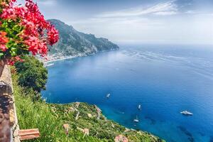 Scenic panoramic view of Amalfi Coast from Ravello, Italy photo