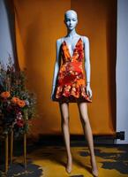 AI generated Fashionable evening orange summer dress on a mannequin. ai generative. ai generative photo