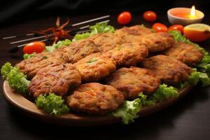 Juicy skewered seekh kababs a mouthwatering blend of spices and grilled goodness AI Generated photo