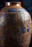 AI generated old vintage clay pot with a beautiful pattern. ai generative photo