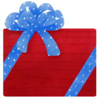 red gift box and blue ribbon, hand-drawn painting png