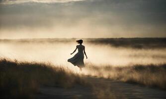 AI generated Blurry motion silhouette of a girl with long hair. ai generative photo