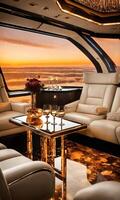 AI generated Interior of a luxury business jet airplane. Luxury travel. ai generative photo