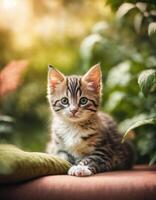 AI generated Cute little bengal kitten sitting. ai generative photo