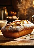 AI generated Freshly baked bread with sesame seeds on a wooden board. ai generative photo
