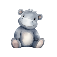 AI generated hippo Watercolor on Isolated Background ,Farm Animal Art.Created with Generative AI technology. png