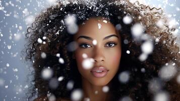 AI generated rozen Elegance Enchanting Winter Wonderland with Falling Snowflakes, Featuring a Model in Dreamlike Serenity photo