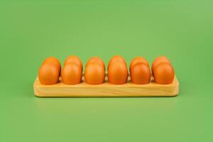 Chicken eggs arranged in egg casings. Brown eggs. Fresh breakfast eggs that are high in protein. animal egg shell photo