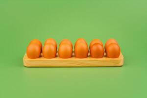 Chicken eggs arranged in egg casings. Brown eggs. Fresh breakfast eggs that are high in protein. animal egg shell photo