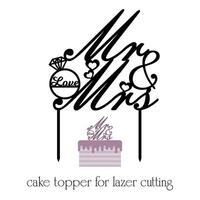 Mr and Mrs wedding Cake Topper design calligraphy Handwritten Celebration laser cutting vector