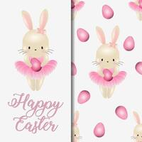 happy easter seamless pattern, easter bunny, cute girl bunny ballerina vector