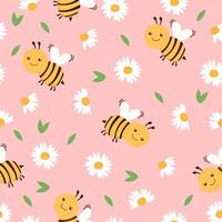 Cute hand drawn spring summer flower bees honey Bright pattern fabric cloth wallpaper wrap paper. vector