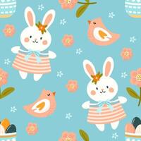 Seamless pattern easter with flowers cartoons easter basket vector