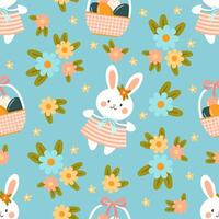 Seamless pattern easter with flowers cartoons easter basket vector