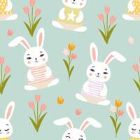cute bunny seamless pattern and camomile vector