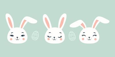 cute bunny faces icon easter. Cute rabbit face with different emotions. Symbol of Great Easter. vector