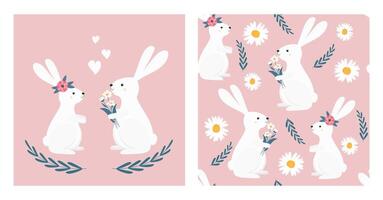 cute bunny seamless pattern and camomile vector