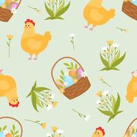 Seamless pattern easter with flowers cartoons vector illustration