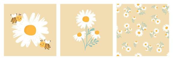 linda mano dibujado primavera verano flor abejas miel brillante modelo tela paño fondo de pantalla envolver papel. vector