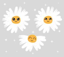 set of camomile vector smiling