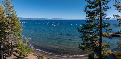 Beautiful aerial view of the Tahoe lake from above in California, USA. photo