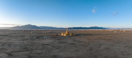 Aerial view of the Burning Man festival in Nevada desert. Black Rock city from above. photo