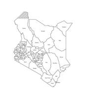 Vector isolated illustration of simplified administrative map of Kenya. Borders and names of the counties, regions. Black line silhouettes.