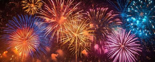 AI generated a colorful display of fireworks on a night sky photo