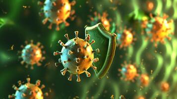 AI generated Immune System and Defense. Virus Protection Shield Against Viruses and Bacteria photo