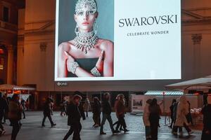 Milan, Italy 15.12.2023. Billboard Swarovski in the center of Milan photo