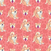 SHIBA INU WITH DOG PAWS SEAMLESS PATTERN vector