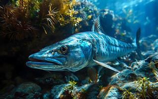 ai generado el mar fondo es un enorme Talla gracioso pescado ese sorpresas todos foto