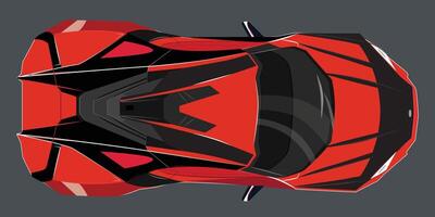 Vector red sports car on dark background for vehicle branding, company identity. View from above. All elements in a group on separate layers for easy editing and recoloring