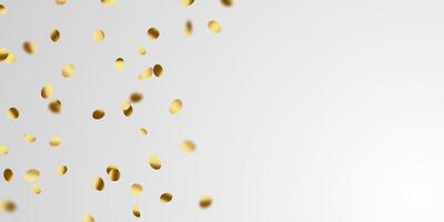 Golden confetti and zigzag ribbon falling from above streamer, tinsel vector