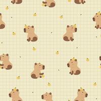 Vector seamless pattern with funny baby capybaras. Adorable background with amusing capibaras with orange.