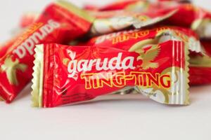 Palembang-Indonesia, January 4, 2024- Ting-Ting peanut candy, is one of the products of the Garuda Food company. photo