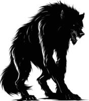 AI generated Silhouette warewolf or occasionally lycanthrope or lycan monster black color only full body vector