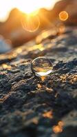 AI generated a drop of water sitting on top of a rock photo